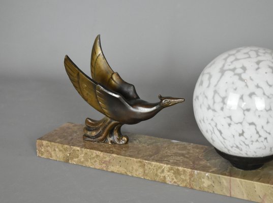 Art Deco French Globe Table Lamp With Bird 1930s For Sale At Pamono