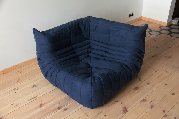 Blue Microfiber Togo Corner Chair by Michel Ducaroy for Ligne Roset for sale at Pamono