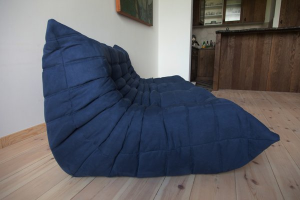 Blue outlet microfiber sofa