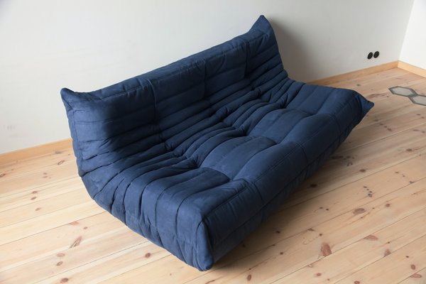Blue Microfiber Togo 3 Seat Sofa by Michel Ducaroy for Ligne Roset
