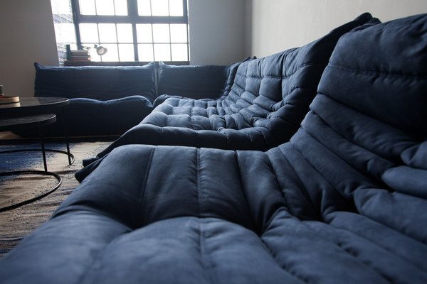Navy Blue Microfibre Togo Living Room Set By Michel Ducaroy For