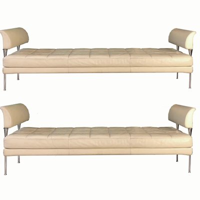 White Leather Hydra Benches From Poltrona Frau 1992 Set Of 2 For