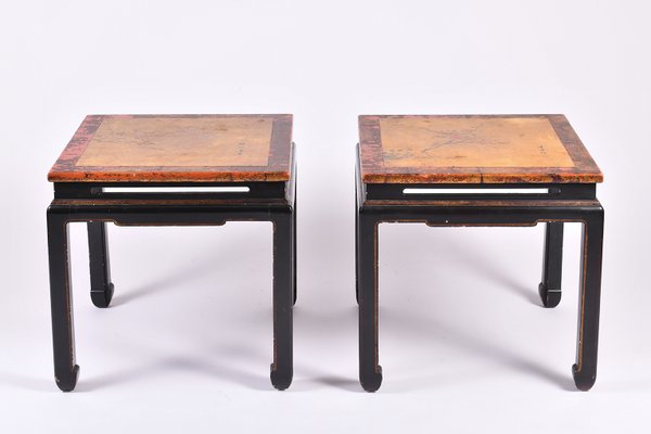 Chinese Black And Red Lacquer Side Tables 1950s Set Of 2 For