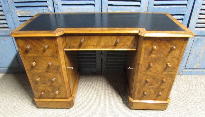 19th Century Burr Walnut Pedestal Office Desk For Sale At Pamono