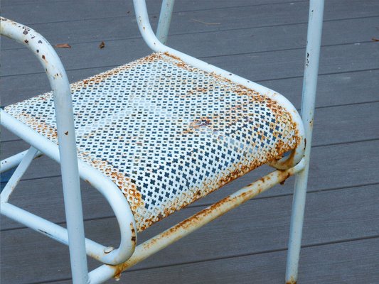 Vintage Perforated Steel Garden Chairs, Antique Steel Outdoor Furniture