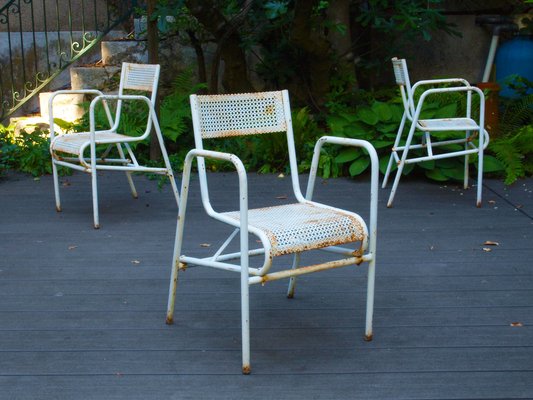 Vintage Perforated Steel Garden Chairs, Vintage Outdoor Furniture