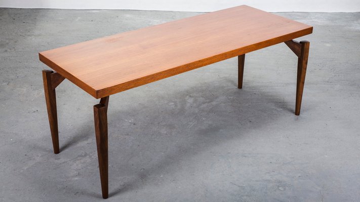 Details about   1970's Danish Mid Century Modern Teak Trestle Base/Glass Top Coffee Table 
