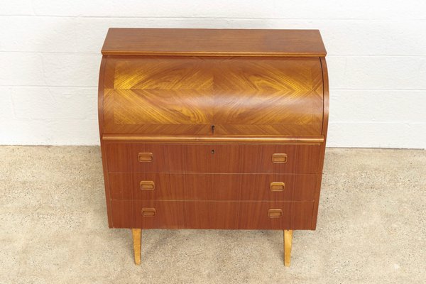 Mid Century Teak Wood Rolltop Secretary Desk By Egon Ostergaard