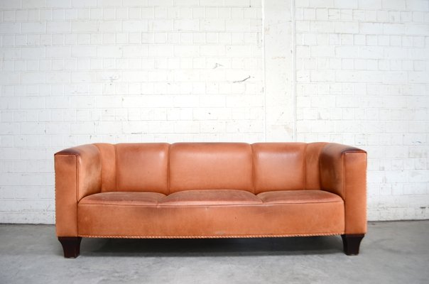 Vintage Cognac Palais Stoclet Leather Sofa By Josef Hoffmann For Wittmann