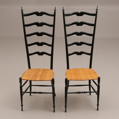 Set di sedie Chiavari Mid-Century con schienale alto ebanizzato in