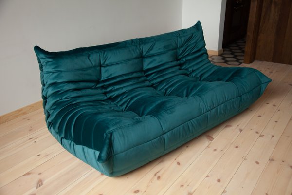Divano A Tre Posti In Velluto Verde Acqua Di Michel Ducaroy Per Ligne Roset Anni 70 In Vendita Su Pamono