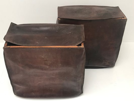 Leather Storage Baskets 1960s Set Of, Leather Storage Baskets