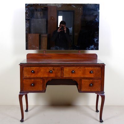 Art Deco Walnut Bakelite Mahogany Dressing Table With Kneehole Mirror 1930s