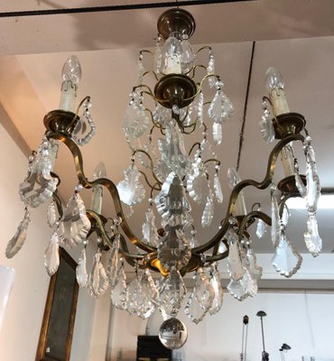 Lampara De Arana Antigua De Cristal De Bohemia Y Laton Con Ocho Puntos De Luz