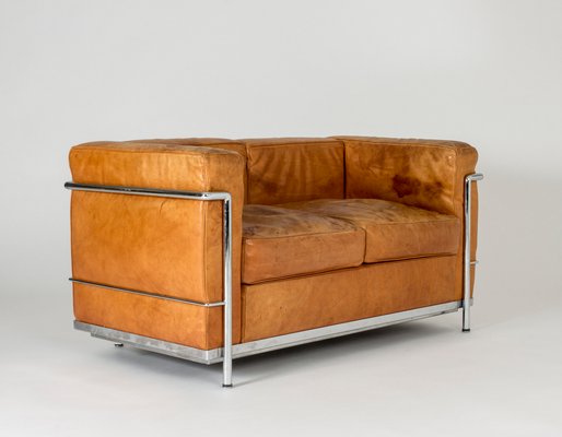 Lc2 Cognac Leather Sofa By Le Corbusier For Cina 1980s