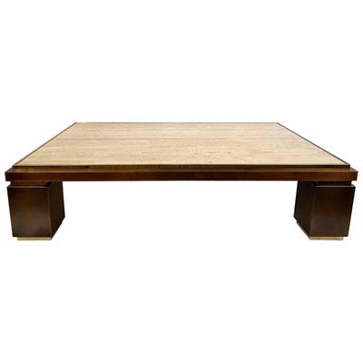 Table Basse En Cuivre Laiton Et Travertin De Belgo Chrom 1970s