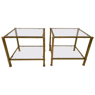 Vintage Brass Glass 2 Tier End Tables Set Of 2 For Sale At Pamono