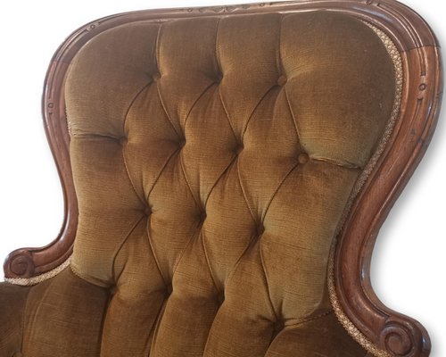 Antique Victorian Gentleman S Velvet Button Back Armchair For Sale