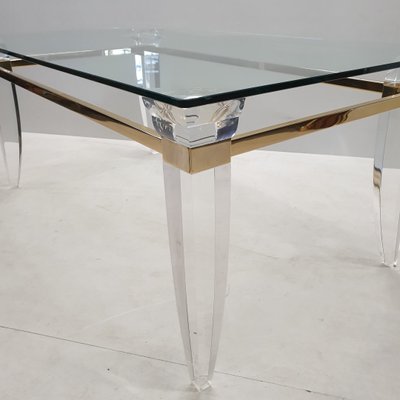 Vintage Coffee Table With A Gold Plated Frame Assymetrical