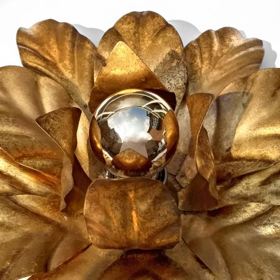 Mid Century Golden Leaf Ceiling Or Wall Light 1960s