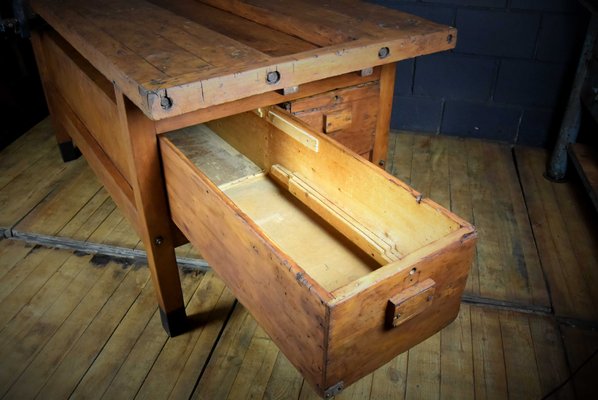 Large Vintage Workbench With Lamp And Vice For Sale At Pamono
