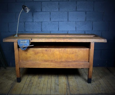 Large Vintage Workbench With Lamp And Vice For Sale At Pamono