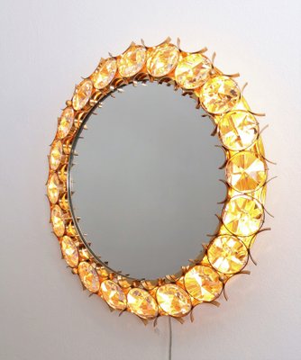 Gilded Brass Crystal Wall Mirror With Illumination From Palwa 1960s