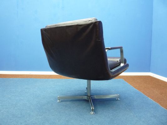 Mid Century French Leather Stainless Steel Conference Chair 1960s