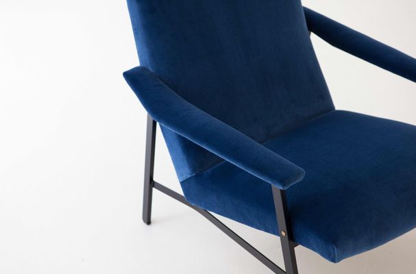 Italian Blue Velvet Black Iron Armchair 1950s For At Pamono
