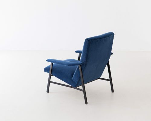 Poltrona In Velluto Blu E Ferro Nero Italia Anni 50 In Vendita Su Pamono