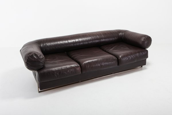 Vintage Brown Leather Stainless Steel Apollo Sofa By Jacques Charpentier Vintage Brown Leather Stainless Steel Apollo Sofa By Jacques Charpentier