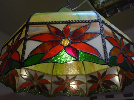 French Leaded Polychrome Glass Lamp, French Glass Lamp Shades