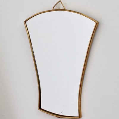 Small Italian Fan Shaped Wall Mirrors With Brass Frames 1950s Small Italian Fan Shaped Wall Mirrors