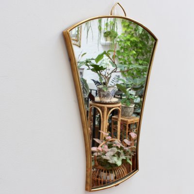 Small Italian Fan Shaped Wall Mirrors With Brass Frames 1950s Small Italian Fan Shaped Wall Mirrors