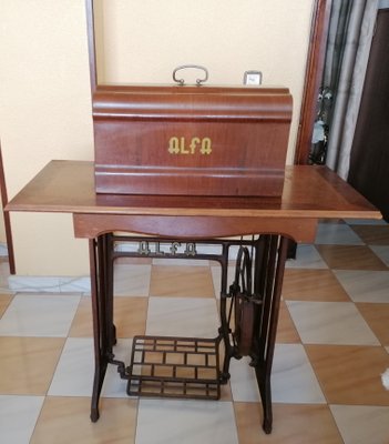 Sewing Machine With Wooden Table From Alfa 1960s For Sale At Pamono