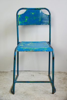 Mid Century Blue Metal Garden Chairs 1950s Set Of 4 For Sale At