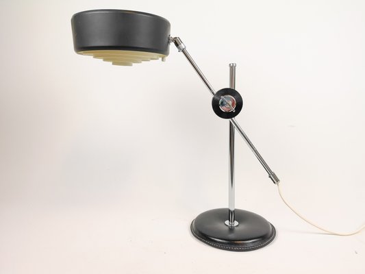 Mid Century Simris Black Leather Chrome Desk Lamp By Anders