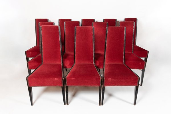 Chaises De Salle A Manger En Bois Noir Velours Rouge Par Gustav