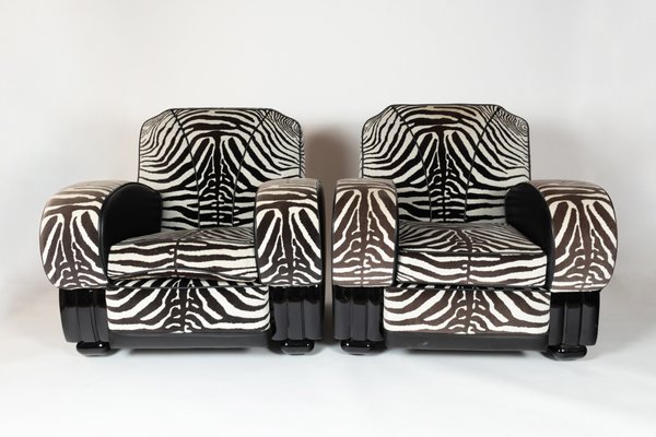 Lounge Chairs With Zebra Print Fabric 1930s Set Of 2 For Sale At