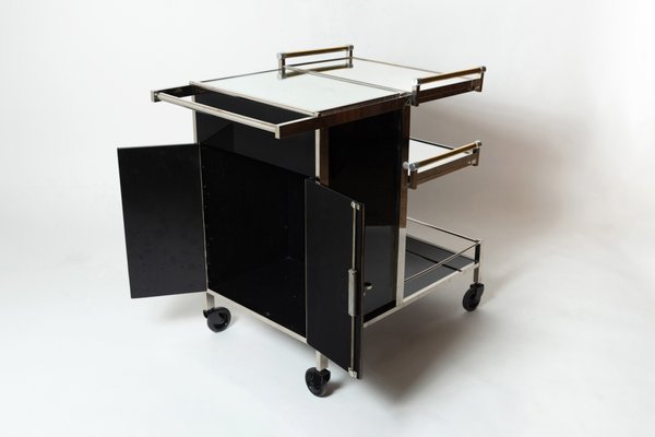 Black Mirrored Bar Cart By Jacques Adnet 1930s For Sale At Pamono