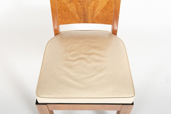 Walnut Amboyna Dining Chairs With White Leather Cushions 1930s Set Of 6 For Sale At Pamono