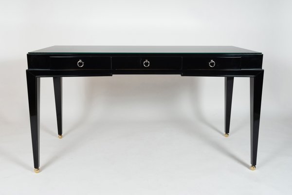 Black Desk With Brass Feet Glass Top 1930s For Sale At Pamono