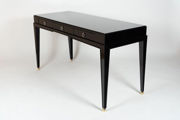Bureau Noir Avec Pieds En Laiton Et Plateau En Verre 1930s En Vente Sur Pamono