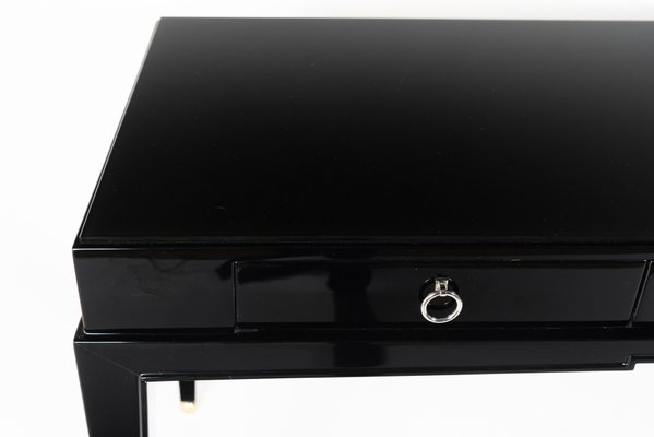 Schwarzer Schreibtisch Mit Messingfussen Glasplatte 1930er Bei