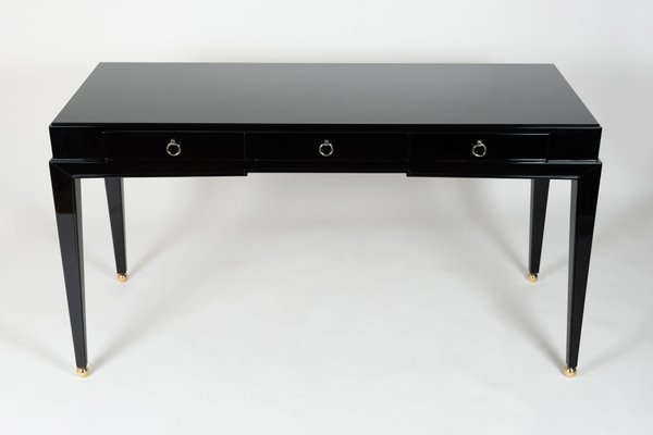 Bureau Noir Avec Pieds En Laiton Et Plateau En Verre 1930s En Vente Sur Pamono