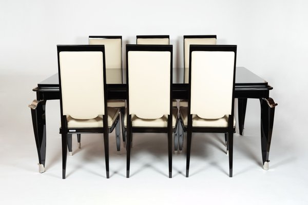 Black White Highback Dining Chairs with Metal 1930s Set of 6