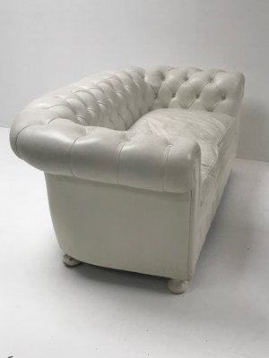 White Leather Chesterfield Sofa 1980s