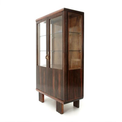 mid-century italian wood & glass display cabinet, 1930s