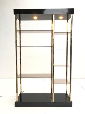 Vintage Italian Brass And Glass Illuminated Etagere 1970s For