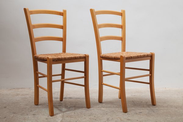 Vintage Italian Slat Back Dining Chairs With Rush Seats 1978 Set Of 6 For Sale At Pamono
